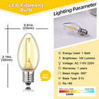 50PCS C7 LED Light Bulbs Plastic Shatterproof E12 Candelabra Base 1W Equal to 10W Replace Bulb For Outdoor  Decor String Lights