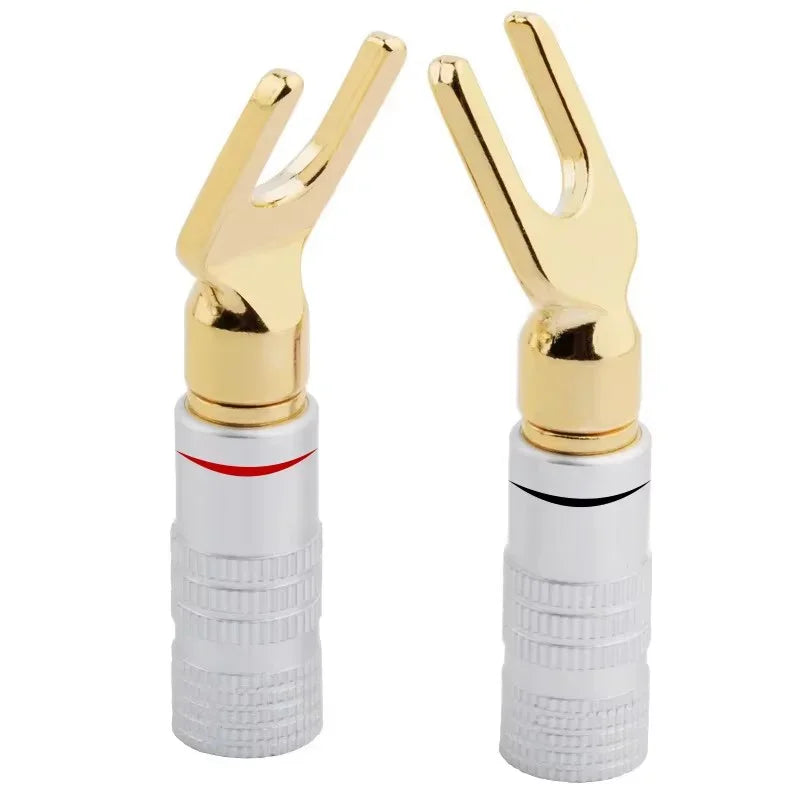 Gold Plated Y U Shape Banana Plug Audio Speaker Plugs Screw Fork Spade Cable Wire Connector