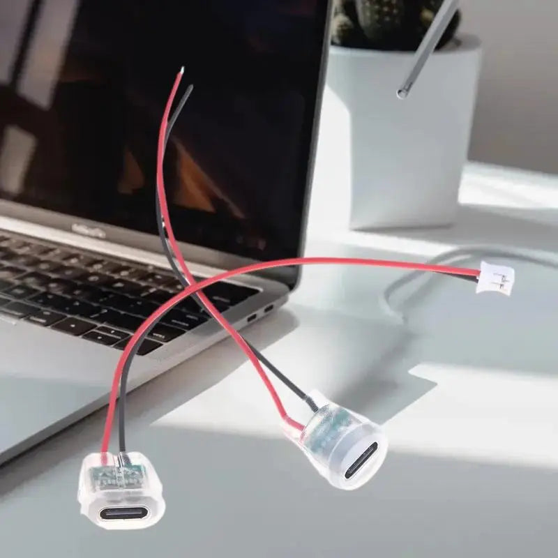 5/10Pcs Transparent 2Pin Waterproof USB-C Female Charging Socket With LED Light Type-C Power Input Connector