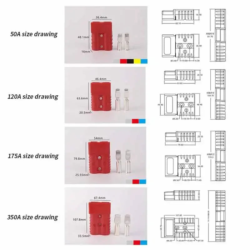 350A Plug Connector With M8 M6 Terminal Line 600V 4-50 Square 175A120A 50A Male Female Rechargeable Battery Connector