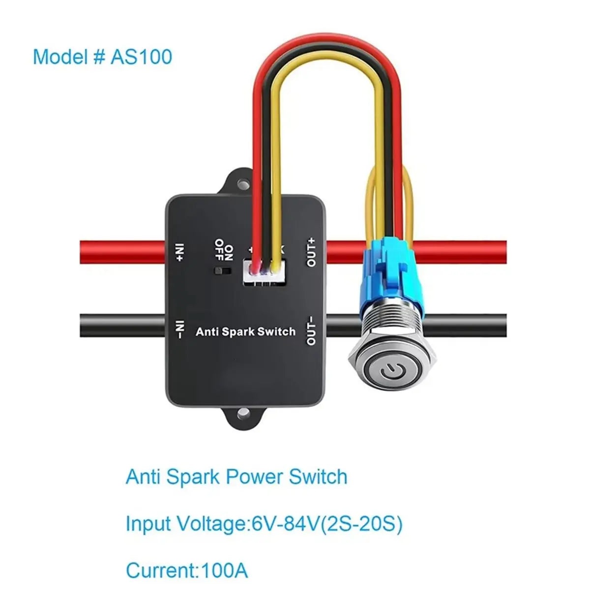AS100 Anti Spark Power Switch 100A 84V DC - XT90 Connector for ESC Electric Skateboard Scooter RC Car Boat E-Bike