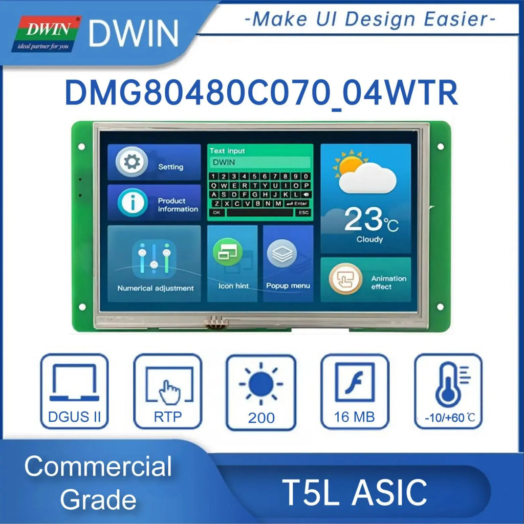 DWIN 7 Inch LCD Module 800*480 RS232/TTL HMI Commercial Touch Panel Screen Smart UART TFT Display DMG80480C070-04W