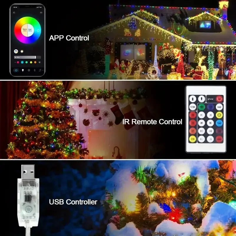 USB 5V Smart RGB-IC Fairy Light String Christmas Lights Decorations Lamp Garland WS2812 Bluetooth APP&Remote Control Addressable
