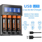 PHOMAX USB LCD Battery Smart Charger 2/4 Slots Dual For 18650 3.7V Rechargeable Lithium Battery For 1.2V NI-MH AA / AAA Battery