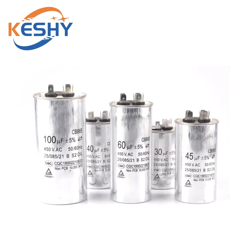 CBB65 AC Motor Capacitor Air Conditioner Compressor Start Capacitor 450VAC 5uF 20uF 25uF 30uF 35uF 40uF 45uF 50uF 60uF 70uF 5%