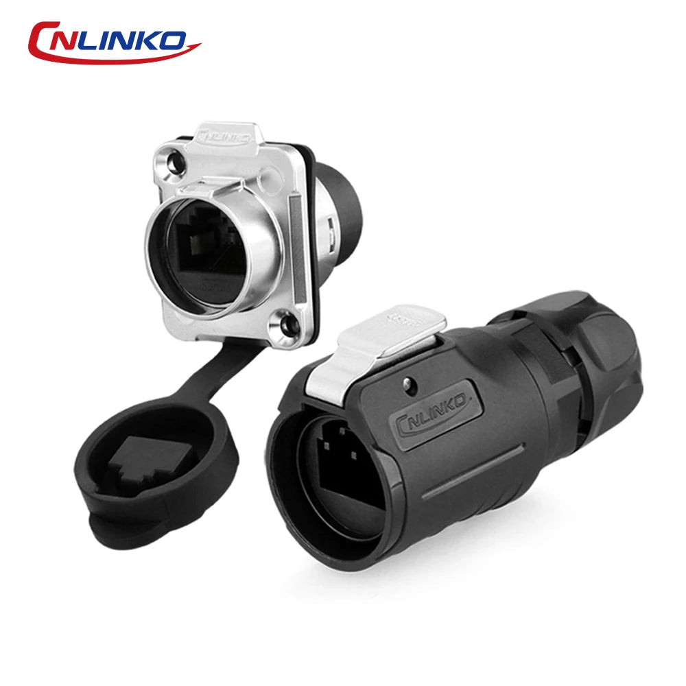 CNLINKO LP16 Waterproof Circular RJ45 Connector 8P8C Male/Female Panel Mount, PBT Push-Pull for Industrial Automation & Marine
