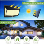 468 LED Outdoor Solar Lights with Motion Sensor 3 Lighting Modes Waterproof Solar Wall Lights for Courtyard Garage Fence Patio