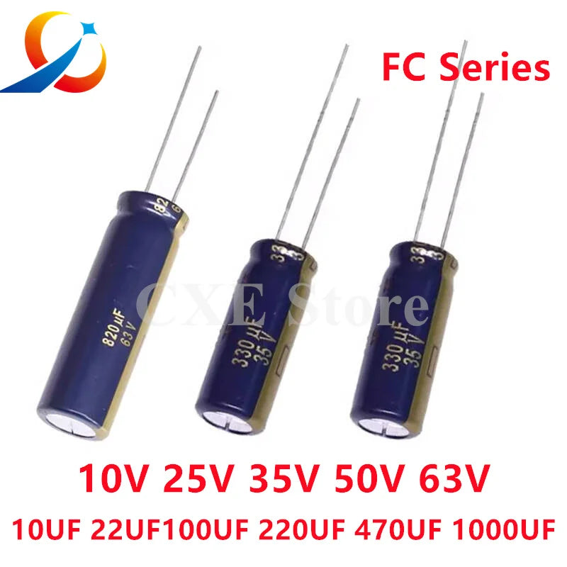 10PCS  FC Series 10V 25V 35V 50V 63V 10UF 22UF 47UF 68UF 100UF  220UF 330UF 470UF  NEW 1000UF Audio electrolytic capacitor