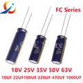 10PCS  FC Series 10V 25V 35V 50V 63V 10UF 22UF 47UF 68UF 100UF  220UF 330UF 470UF  NEW 1000UF Audio electrolytic capacitor