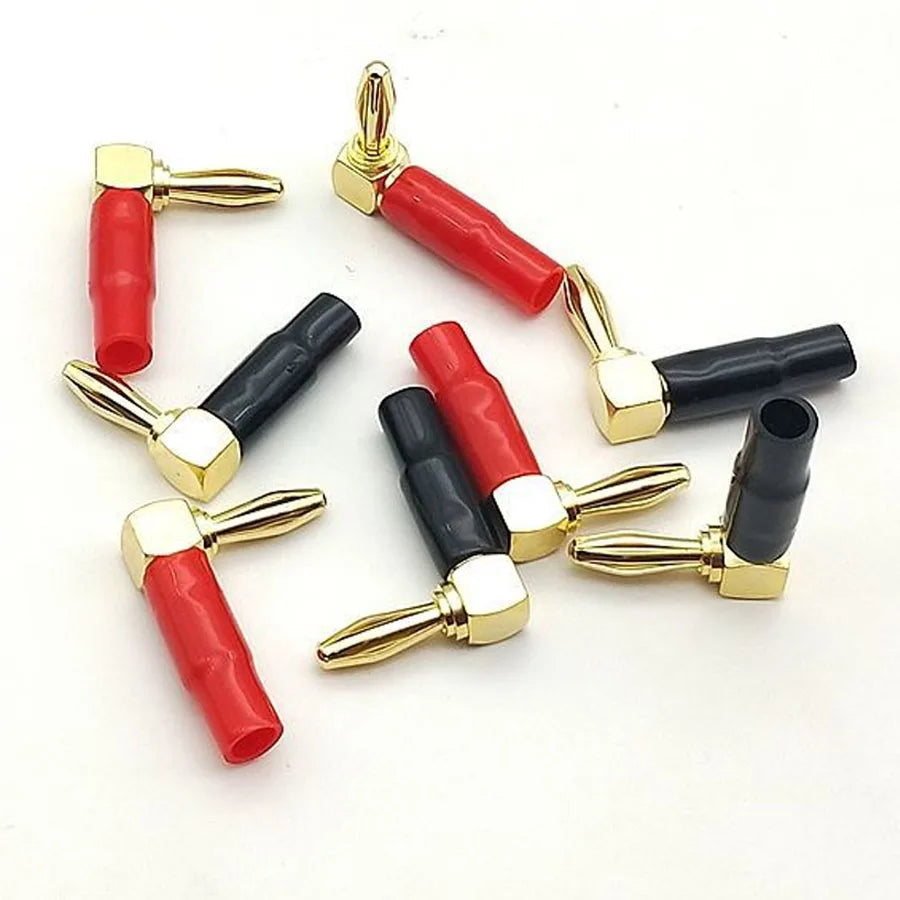 4/8pcs 4mm L-shaped Right Angle Banana Plugs -Soft Plastic Shell 90° Connectors (Red & Black) for Audio, Video & Speaker Systems