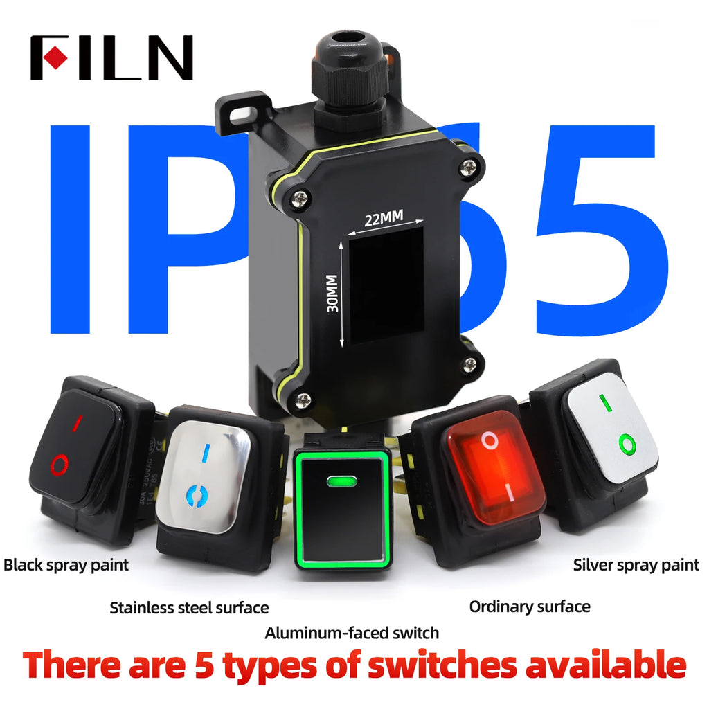 FILN 30A 12V 24V 220V Waterproof Inline Toggle Switch with LED IP65 Sealed Outdoor Box Inline Cord Rocker Switch Power