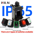 FILN 30A 12V 24V 220V Waterproof Inline Toggle Switch with LED IP65 Sealed Outdoor Box Inline Cord Rocker Switch Power