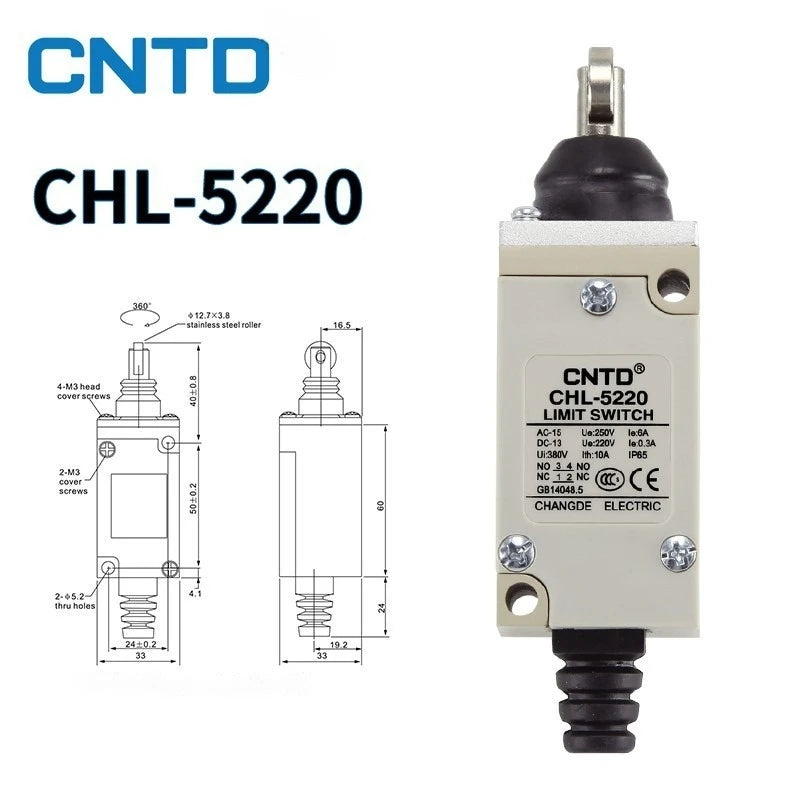 CNTD Vertical Travel Limit Switch 10A 250V CHL‑5000 CHL‑5030 CHL‑5050 CHL‑5200 CHL‑5220 CHL‑5300 Micro Switch IP65 Waterproof