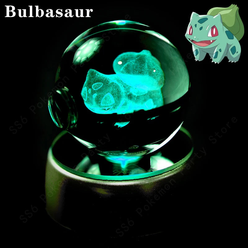Pokemon Crystal Ball 3D Mewtwo Pikachu Gengar Pokeball 3D Night Light Lamp Glass Statue Pokemon Crystal Ball Birthday Gift