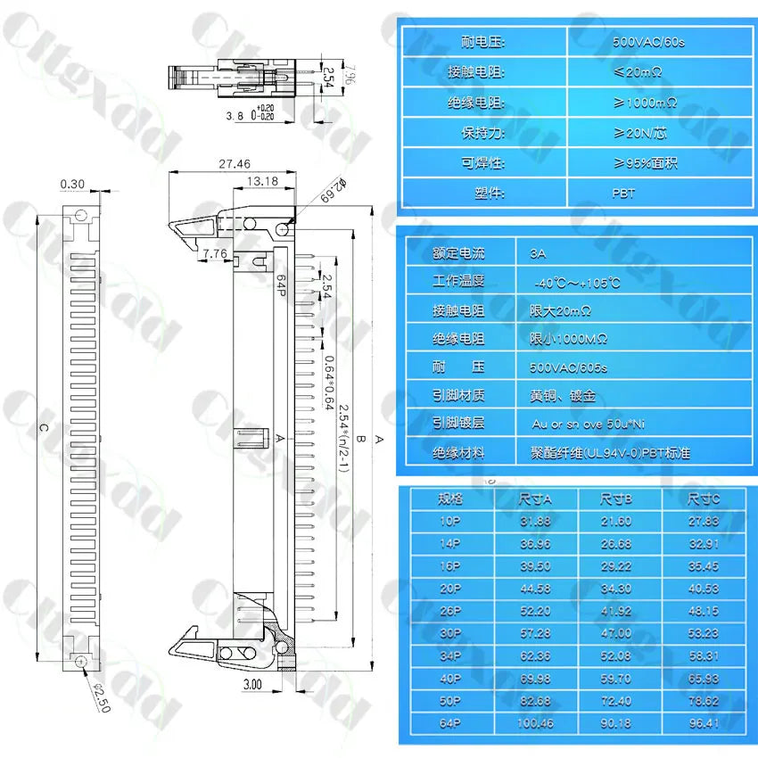 10pcs DC2 10/14/16/20/26/34/40/50/64 Pin 2.54mm Pitch Male Socker Straight/Right Angle IDC Box Headers Connector For FC Cable