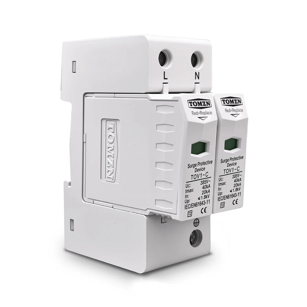 TOMZN AC SPD 2P House Surge Protector Protection Protective Low-voltage Arrester Device 10-20kA 20-40kA 30-60kA 275V 385V 420V