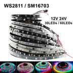 WS2811 SM16703 5050 RGBIC Led Lights DC12V 24V RGB Led Strip Light IP65 IP68 Waterproof Smart Pixels Magic Light Black White PCB