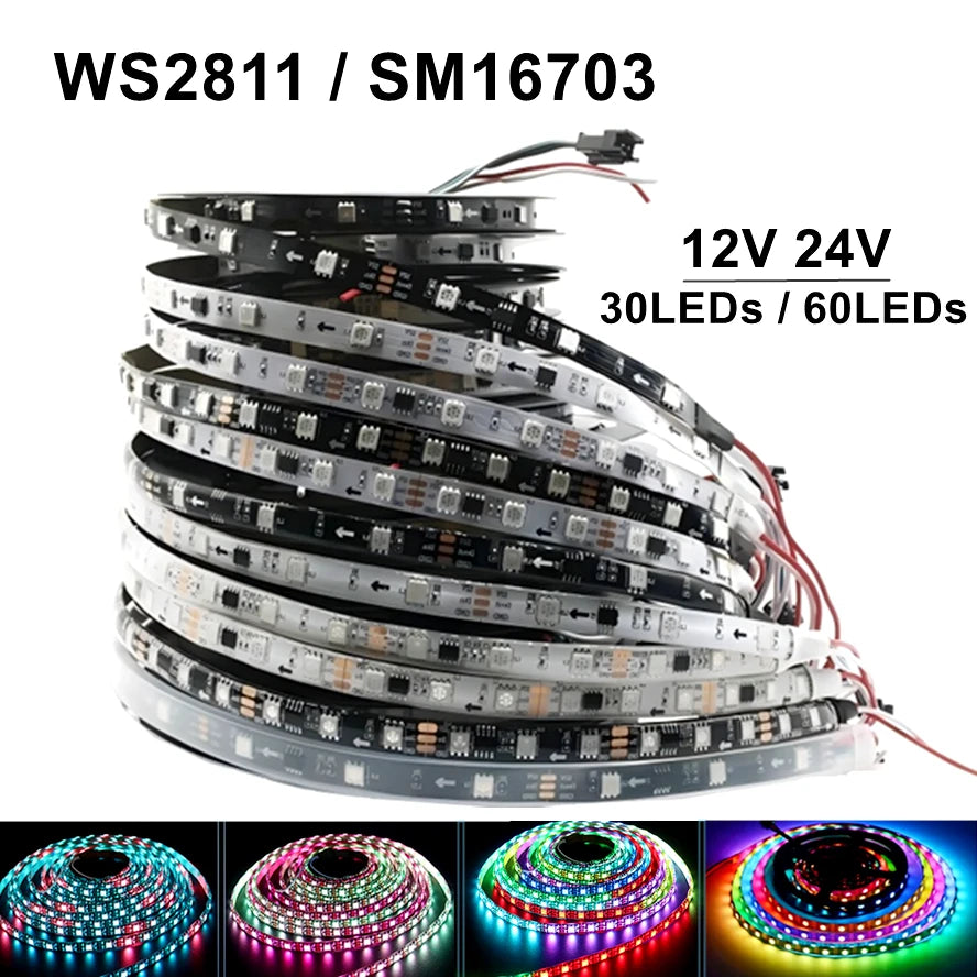 WS2811 SM16703 5050 RGBIC Led Lights DC12V 24V RGB Led Strip Light IP65 IP68 Waterproof Smart Pixels Magic Light Black White PCB