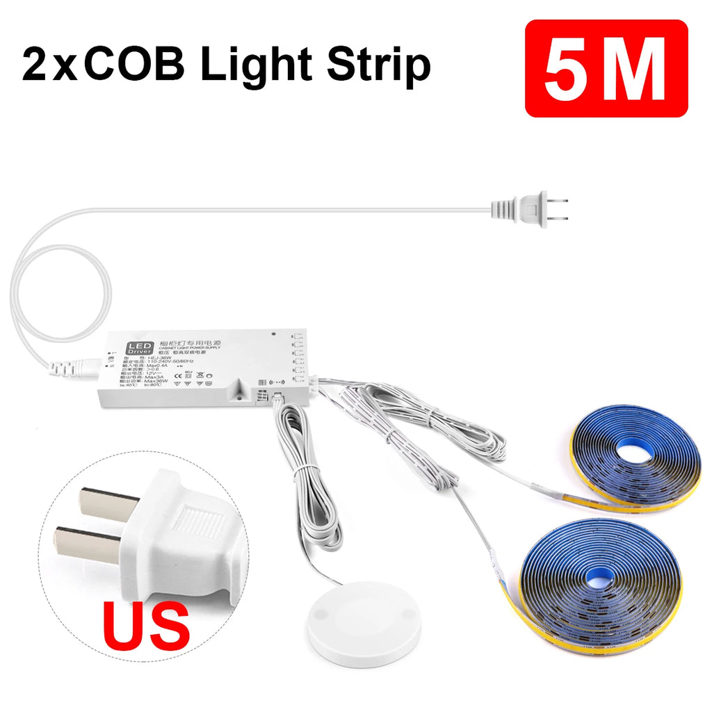 Smart Penetrable Wood COB LED Strip Touch Sensor Light 320Leds/m Warm/Neutral White Parallel Lights Kitchen Backlight Lighting