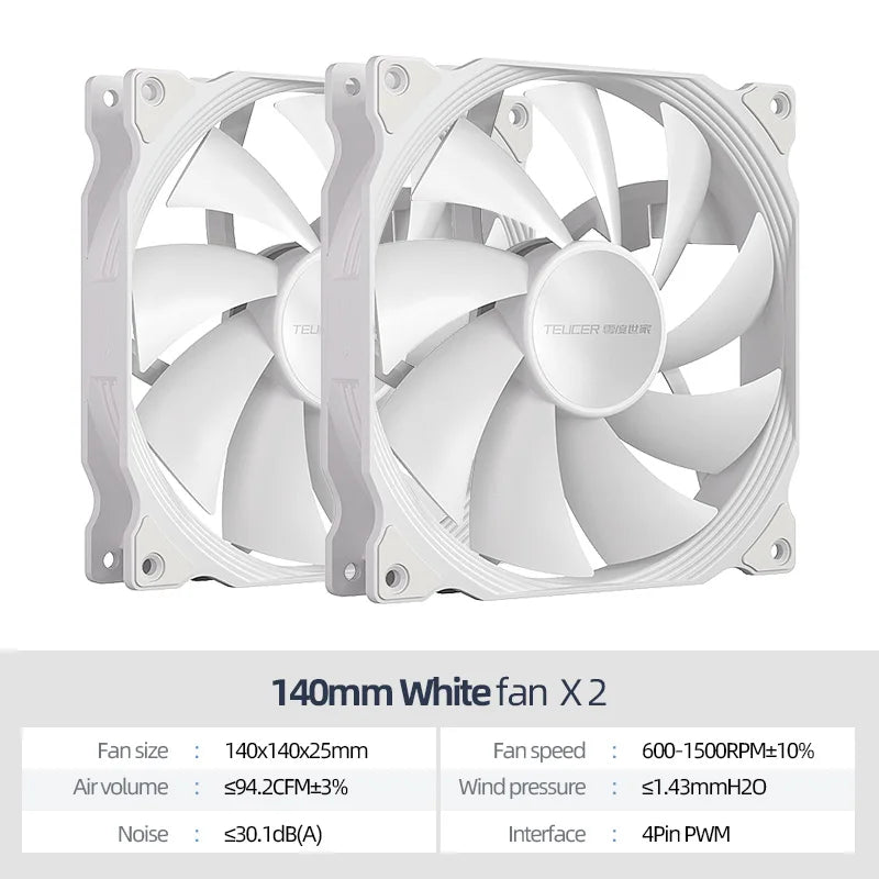 Teucer AF 14025 PC Case Cooling Fan 12V 4Pin PWM MHDB Hydraulic Bearing White 14CM Silent Fan for Computer Radiator Ventilator
