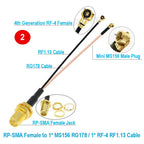 1PCS RP-SMA / SMA Female to 1x Mini MS156 Male +1x MHF4 Female RG178 RF1.13 Cable Antenna Extension Jumper Pigtail BEVOTOP