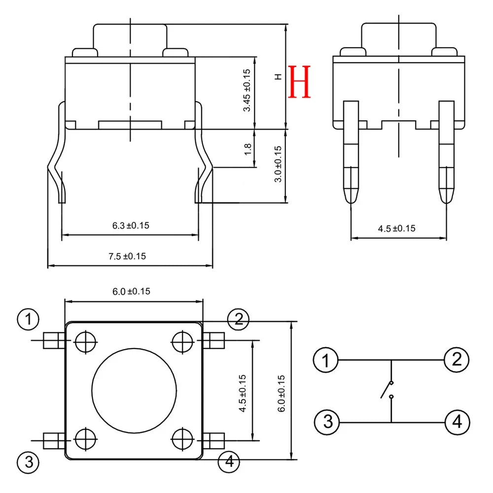 1Box 6x6mm Micro Push Button Tactile Tact Switch Kit 12V 2/4 Pin DIP2 PCB Momentary Switch DIY TV Toy Home Use Button Key Switch
