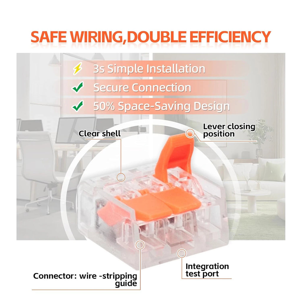 90 PCS Lever Wire Connector Kit Transparent Compact Splicing Push-in 2/3/5 Conductor Electrical Connectors for Easy Wiring