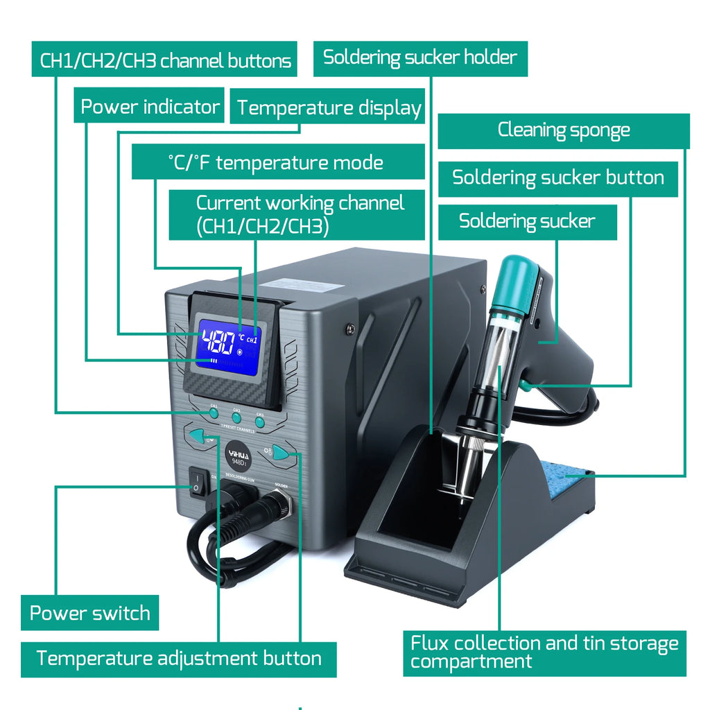 YIHUA 948D-I 110W High Power Desoldering Station With Tin Suction Gun PCB Welding Tools Vacuum Pump Sucker