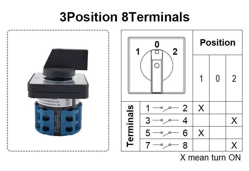 Electric 2/3/4 Position 8 Terminals Rotary Cam Changeover Switch 500V 20A LW28-20