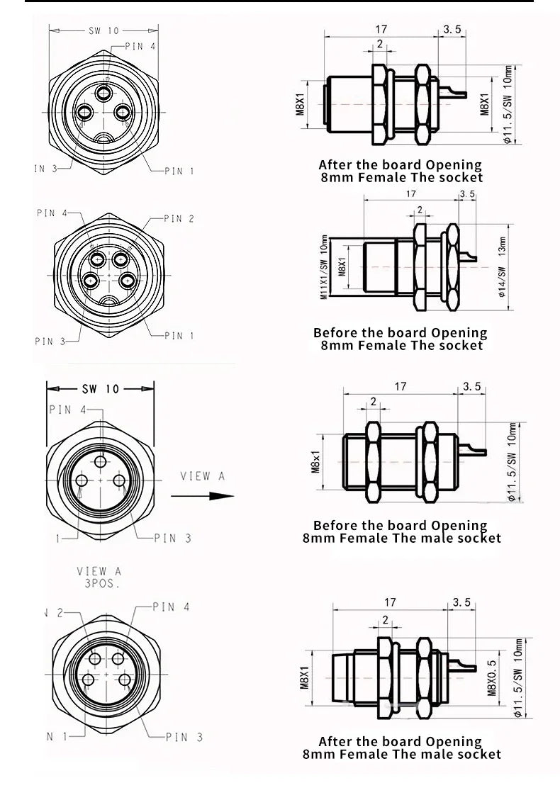 M8 3pin 4pin 5pin sensor connector waterproof male&female plug screw threaded coupling 3 4 5Pin