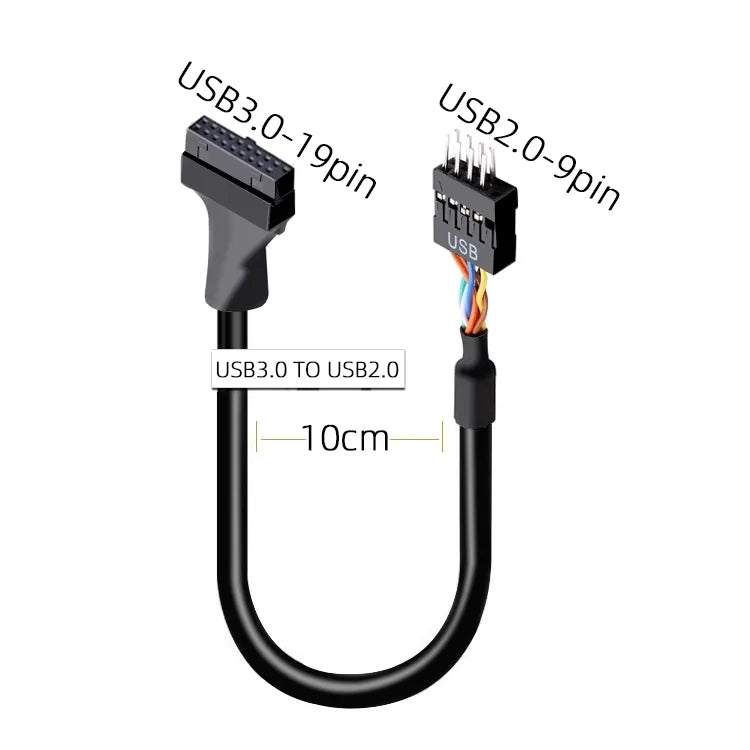 Motherboard USB 3.0 19-Pin To USB 2.0 9-Pin Adapter 9Pin to 19Pin Header 480Mbps Data Transmission Cable for Desktop Front Panel