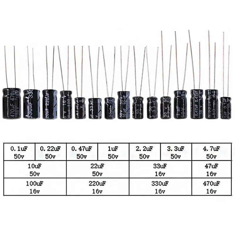 15 Values Electrolytic Capacitor Assortment Kit, 270Pcs 0.1uF to 470uF Aluminum Electrolytic Capacitors Set