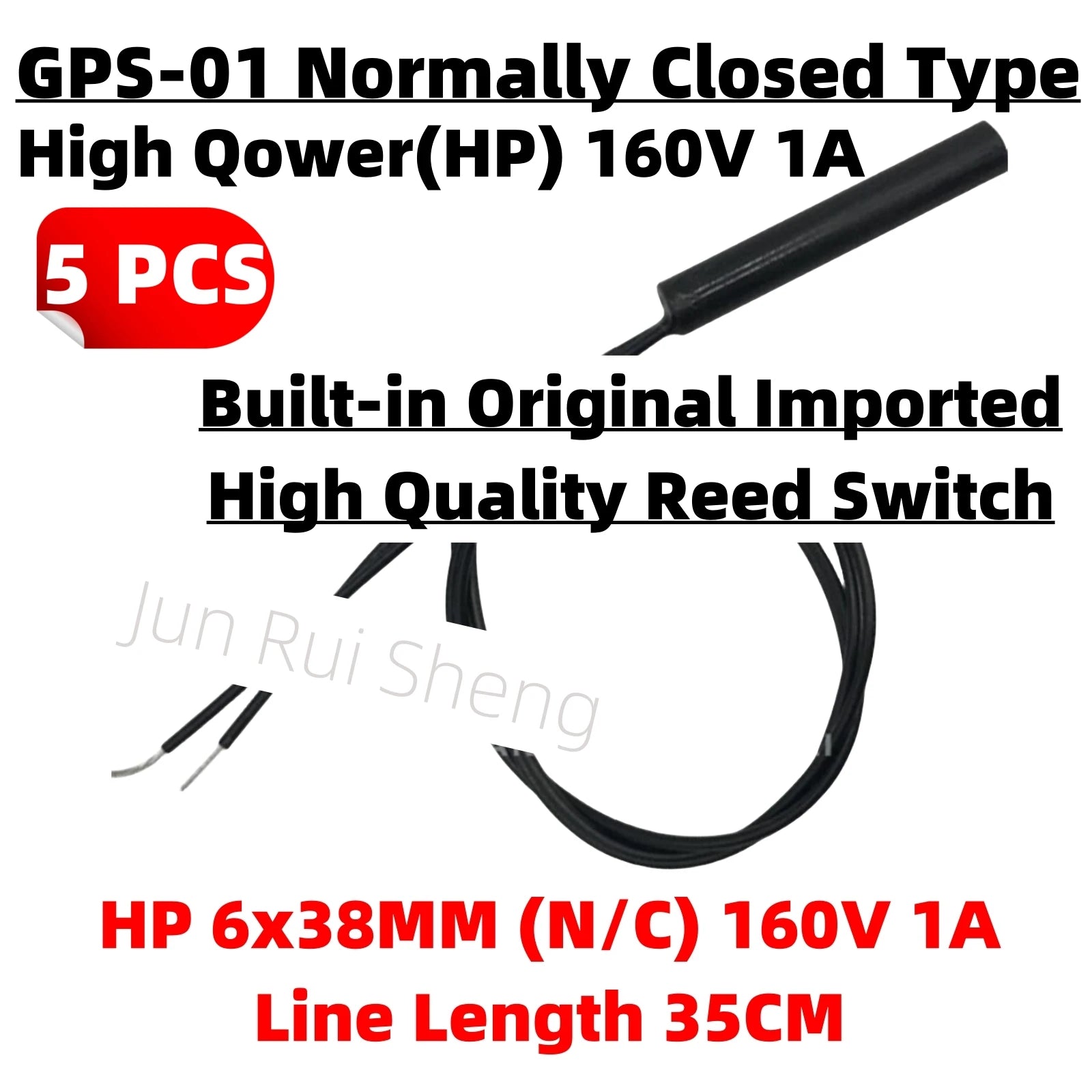 5PCS High Power GPS-01 6*38MM Waterproof Magnetic Contact Reed Switch 1A 160V 220V Normally Open/Closed NO NC Embedded Sensor