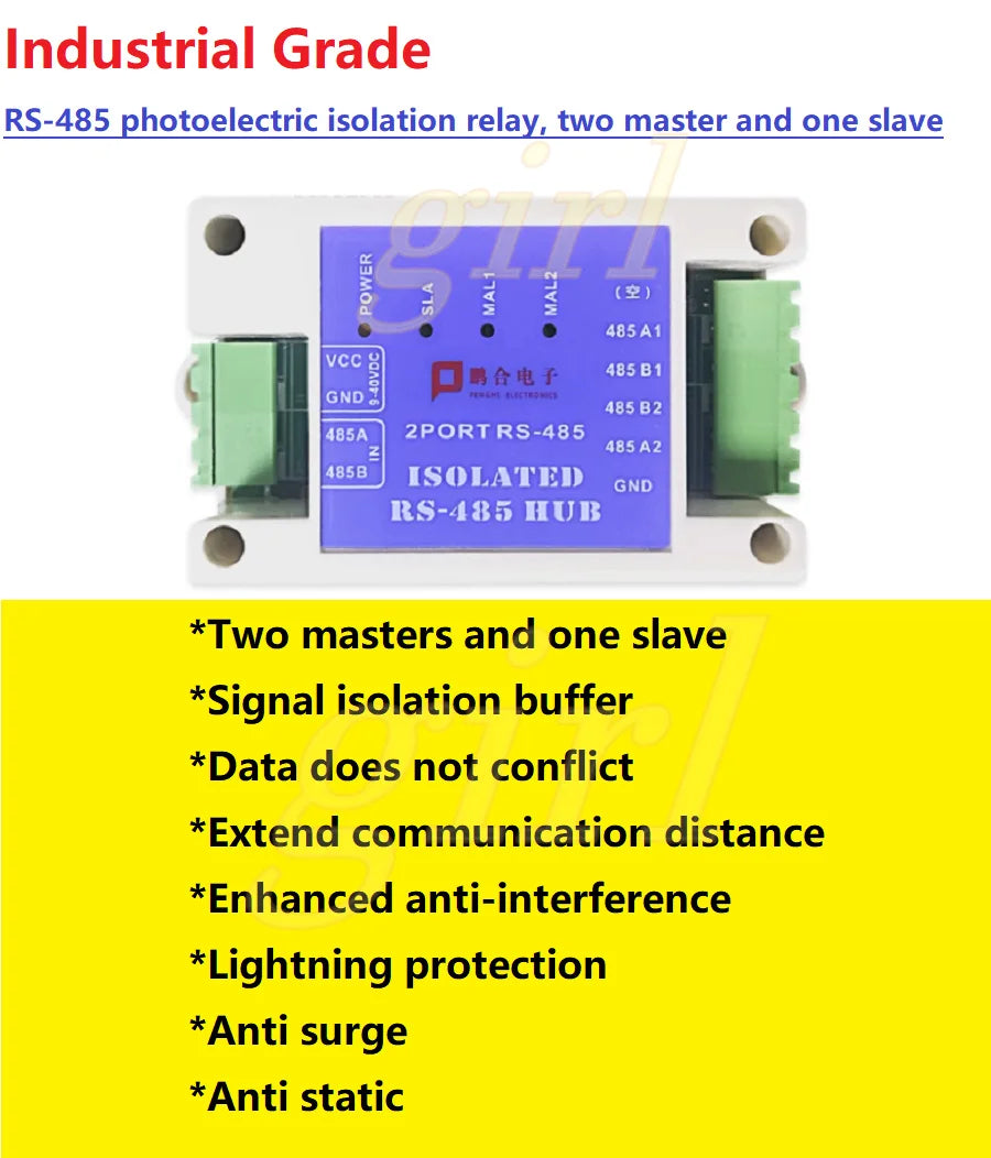 Industrial two master one slave rs485 repeater buffer photoelectric isolation modbus dual master hub