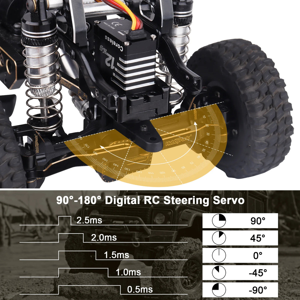 HobbyPark Waterproof 12kg HD1223 Digital High Torque Coreless Metal Gear Servo with Mount Arm Link Set for TRX4M 1/18 RC Crawler