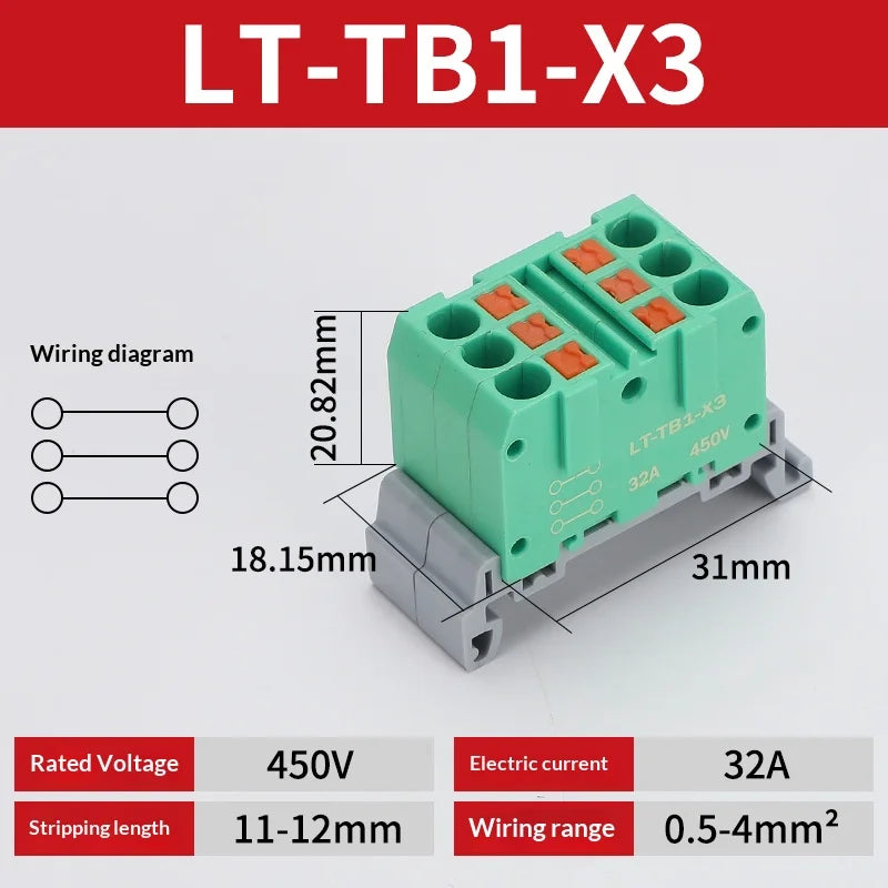 Push-in Terminal Block Multiple In Out Terminal Quick Connection of Wires Din Rail Wire Connector Universal Junction Box TB1-X6D