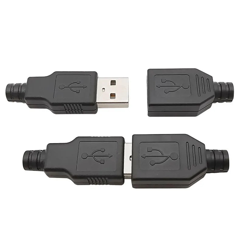 10pcs Type A USB interface (Male/Female), equipped with a black plastic cover, used for computer peripherals and port adapters.