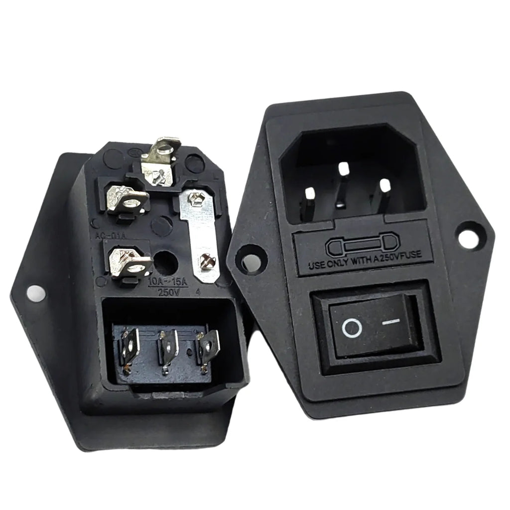 1set 10A AC 250V 3 Terminal Power Socket with Fuse Holder EC320 C14 Rocker Switch AC Power Cord Inlet Plug Socket