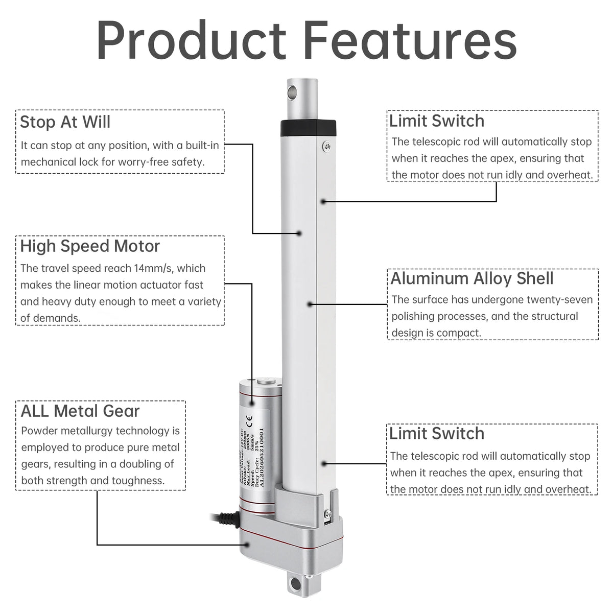 12V Electric Linear Actuator 50/100/150/200/250/300/350/400mm Stroke 3000N Electric Reciprocating Lifting Linear Motion Actuator
