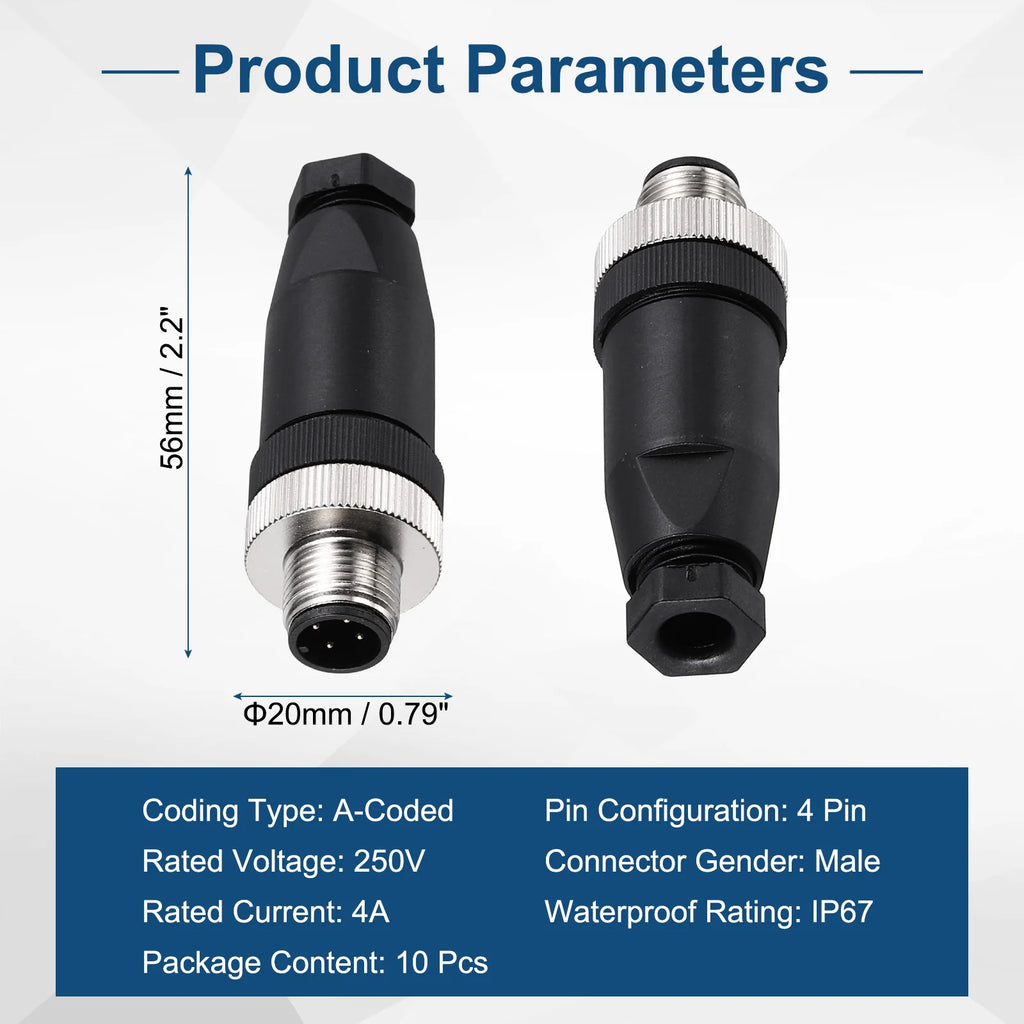 10Pcs 4/5/8 Pin M12 Male/Female Aviation Wire Connector A Code Waterproof IP67 Circular Connector Aviation Plug for Automation