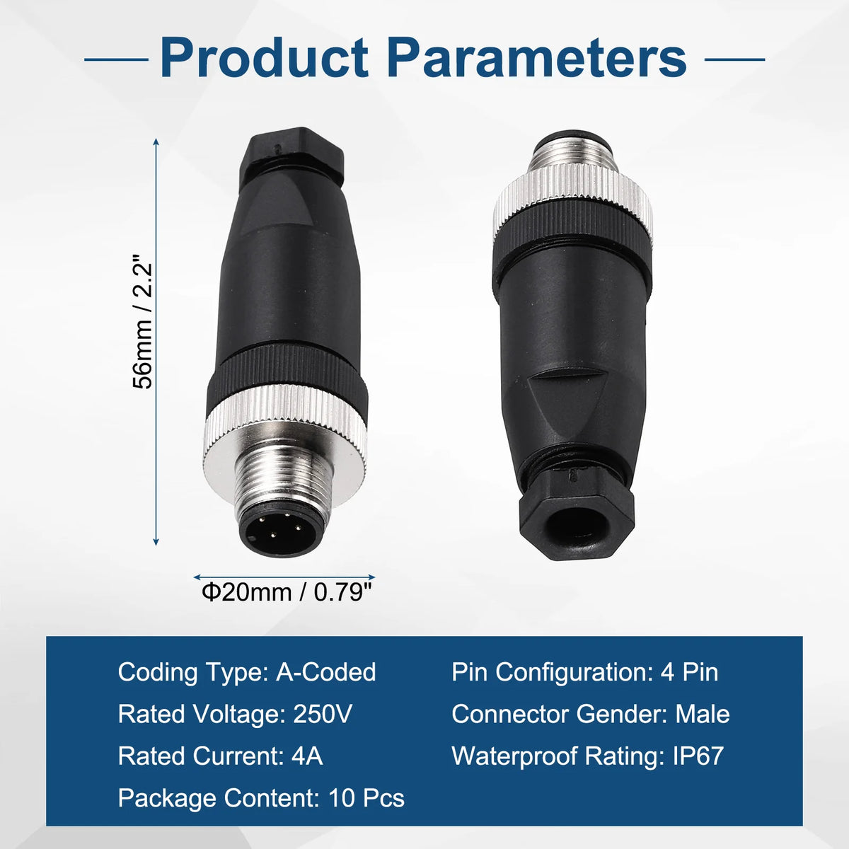 10Pcs 4/5/8 Pin M12 Male/Female Aviation Wire Connector A Code Waterproof IP67 Circular Connector Aviation Plug for Automation