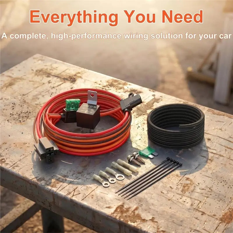 Heavy Duty 40AMP Electric Fuel Pump Relay Kit Waterproof Relay Wiring Harness With Nylon Wire Looms& Long Wires 30247