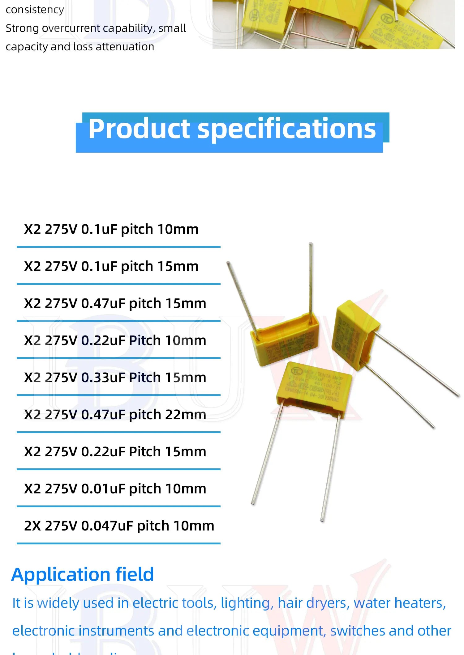 10pcs 275VAC capacitor X2 series 0.01UF ~ 2.2UF Polypropylene film capacitor New 10nf 100nf 150nf 200nf 680nf 470nf 1UF