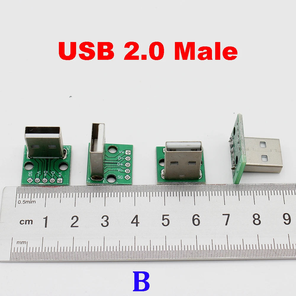 2pcs Vertical USB 2.0 Male Plug Head Connector PCB Converter Adapter Breakout Board 90 Degree Vertical
