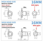 8 10 12 16 19 22mm high head small Waterproof Metal Push Button Switch LED Light Self-locking/Self-reset 3/6/12/24V