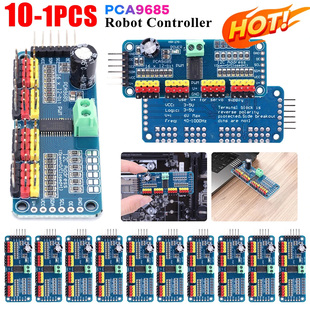 PCA9685 PWM Servo Driver Board IIC Interface 16 Channel 12-Bit PWM Servo Motor Driver Board Controller for Arduino Robot