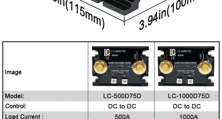 LCTC DC Control DC Solid State Relay 500A 1000A With Radiator SSR Heat Sink High Power Controller 3-32VDC LC-500D75D