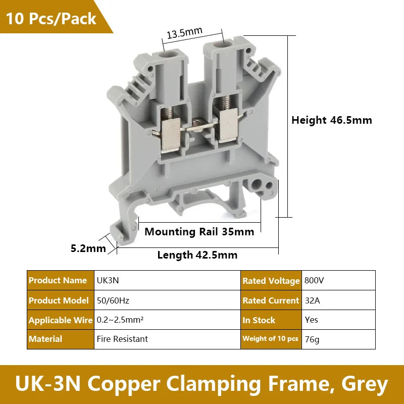UK 2.5 Terminal Block UK2.5B Screw Connection Connect Strip 2.5B/3N/5N/6N/10N  2.5mm² Cable Electrical Din Rail Wire Connector