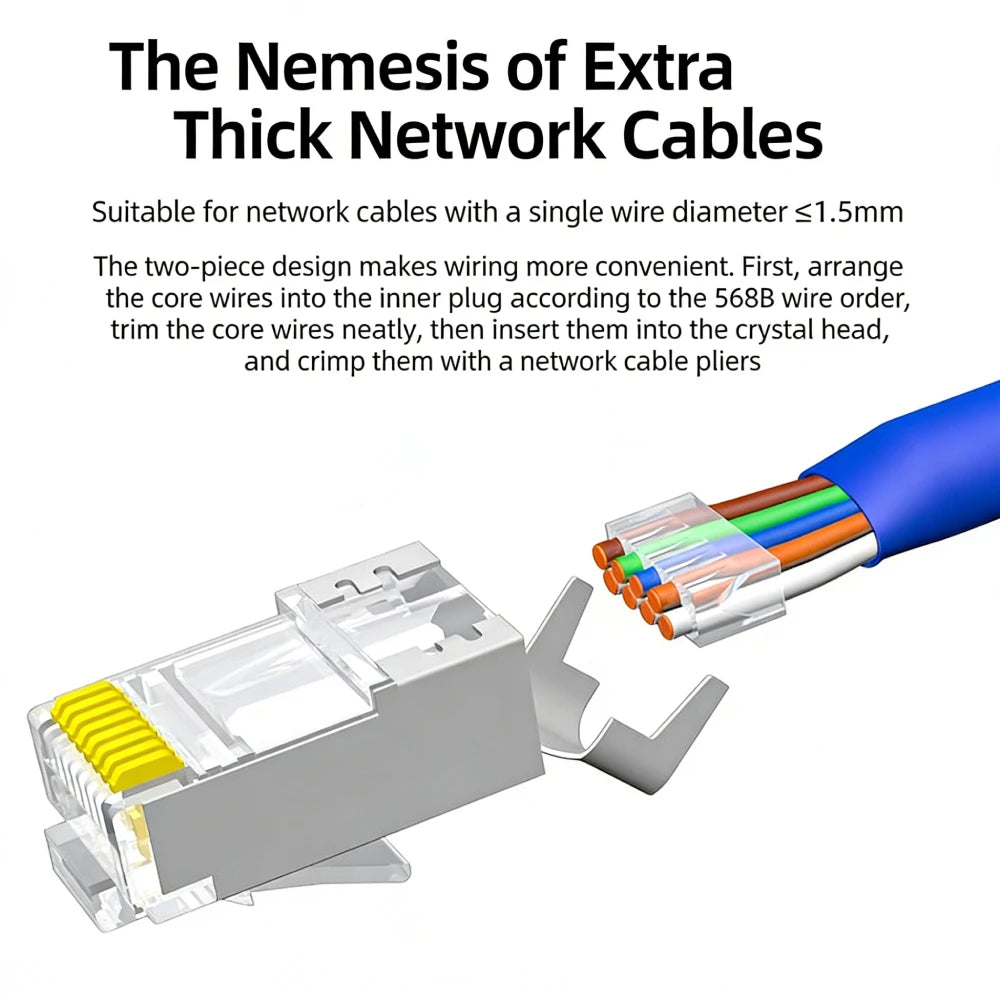 10PCs Cat6A Cat7 through Shielded RJ45 Gold Plated  Connectors Fast Transmission Data Plug Crystal Head for Networking