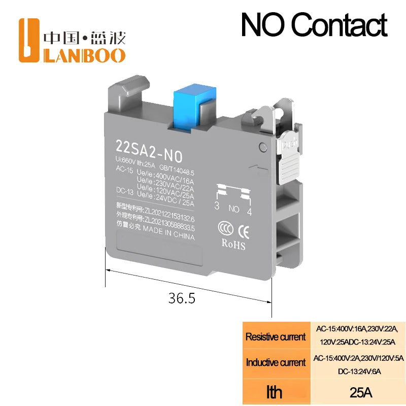 LANBOO 2/3 Gear Key Head Push Button Knob Switch Latching 1NO1NC with Lamp Green Blue 9-24V 110V 220V